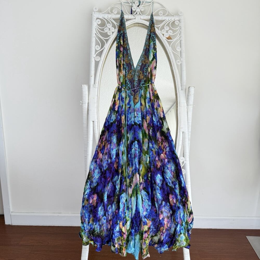 Shahida Parides Dress One Size Halter Rhinestone Watercolor Convertible 3 Way
